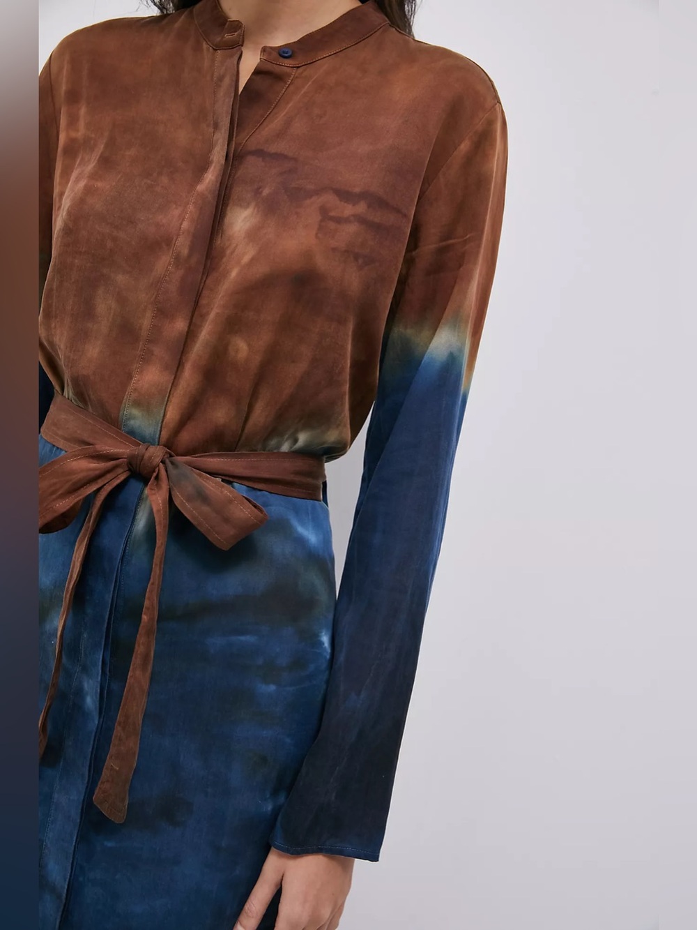 Anthropologie Cloth & Stone Perla Tie Dye Maxi Shirtdress S Blue Brown Lyocell - Picture 8 of 9